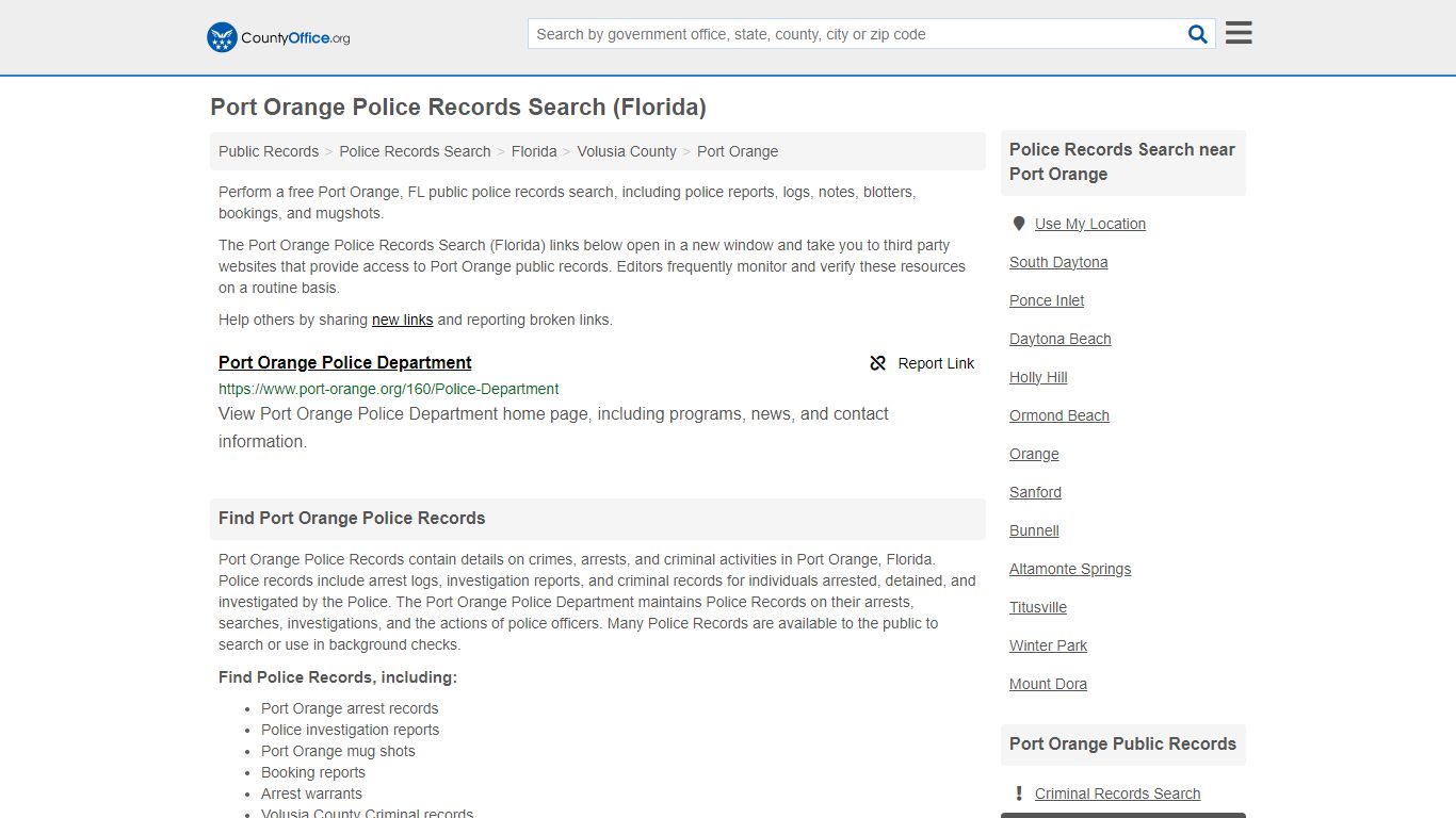 Port Orange Police Records Search (Florida) - County Office