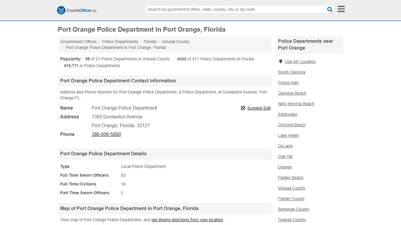 Port Orange Police Department in Port Orange, Florida - County Office